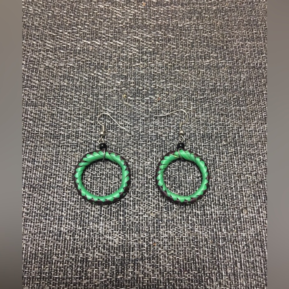 Green and brown hoop earrings.